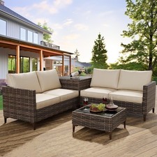 4-Pc PE Rattan Patio Sofa Set Outdoor Section...