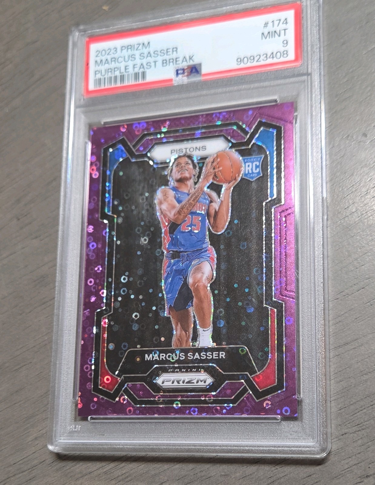 2023-24 Panini Prizm Marcus Sasser #174 Purple Fast Break /75 Rookie PSA 9 Pist…