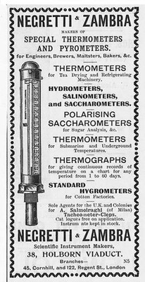 NEGRETTI & ZAMBRA Scientific Instrument Mfrs - Antique Engineering Advert 1909