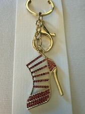 Blossom High Heel Shoe Rhinestone Gems Keychain/Bag Charm Fuchsia with Gold
