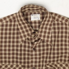 VTG JC Penney Big Mac Penn Prest Shirt Mens M Brown Beige Plaid Check Button Up