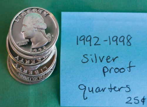 1992 thru 1998 S Washington Quarter Seven Silver Proof 7 Coin 25 Cents