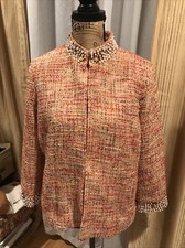 CHICO  S EMBELLISHED TWEED LS JACKET BLAZER MULTI COLOR PEARLS SEQUINS SIZE 2 NWT