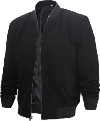 Brand New Men's Black Suede Bomber Jacket 100% Soft Sheepskin Causal Coat Jacket