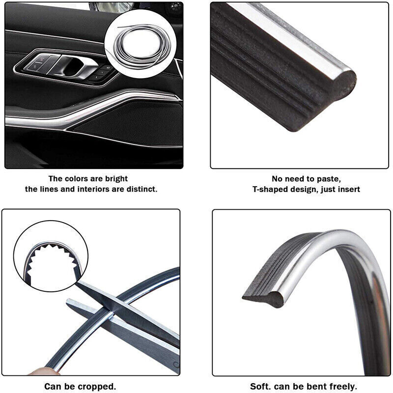 5 Meter Silver Black Car Interior Styling Strip - DIY Trim Moulding Decals Line 2 thumbnail image