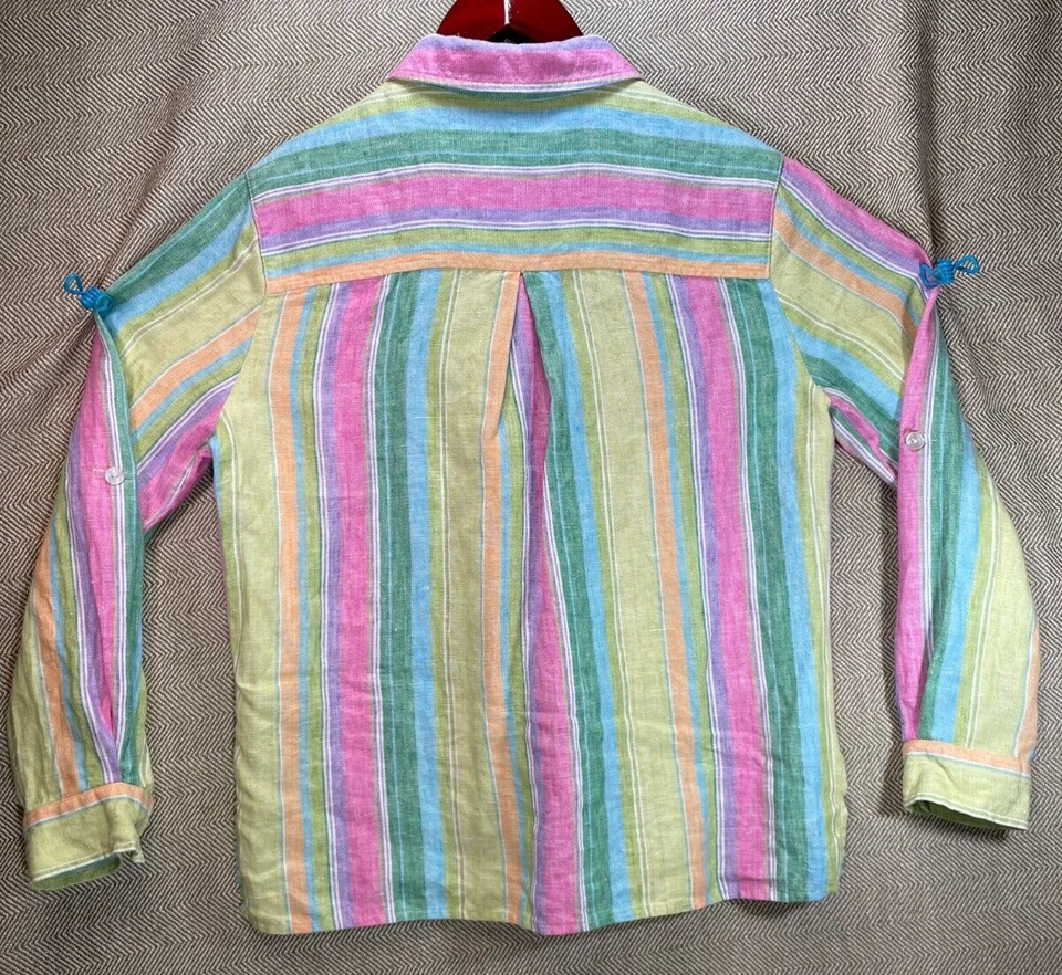 Studio Works Womens 100% Linen Casual Stripe Long Sleeve Shirt Size Petite M — 第 2/4 张图片