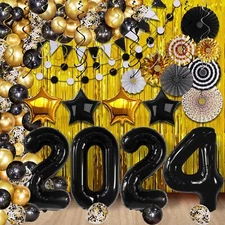 KatchOn Black and Gold Graduation Decorations 2024 Set - Huge Pack of 115 | G...