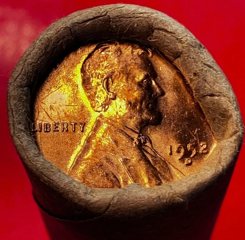 1952-D OBW ROLL  IN THE OLD BROWN WRAP 50 GEM BU++ LINCOLN WHEAT PENNIES