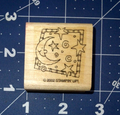Stampin' Up! Moon And Stars Collage Wood Mounted Rubber Stamp