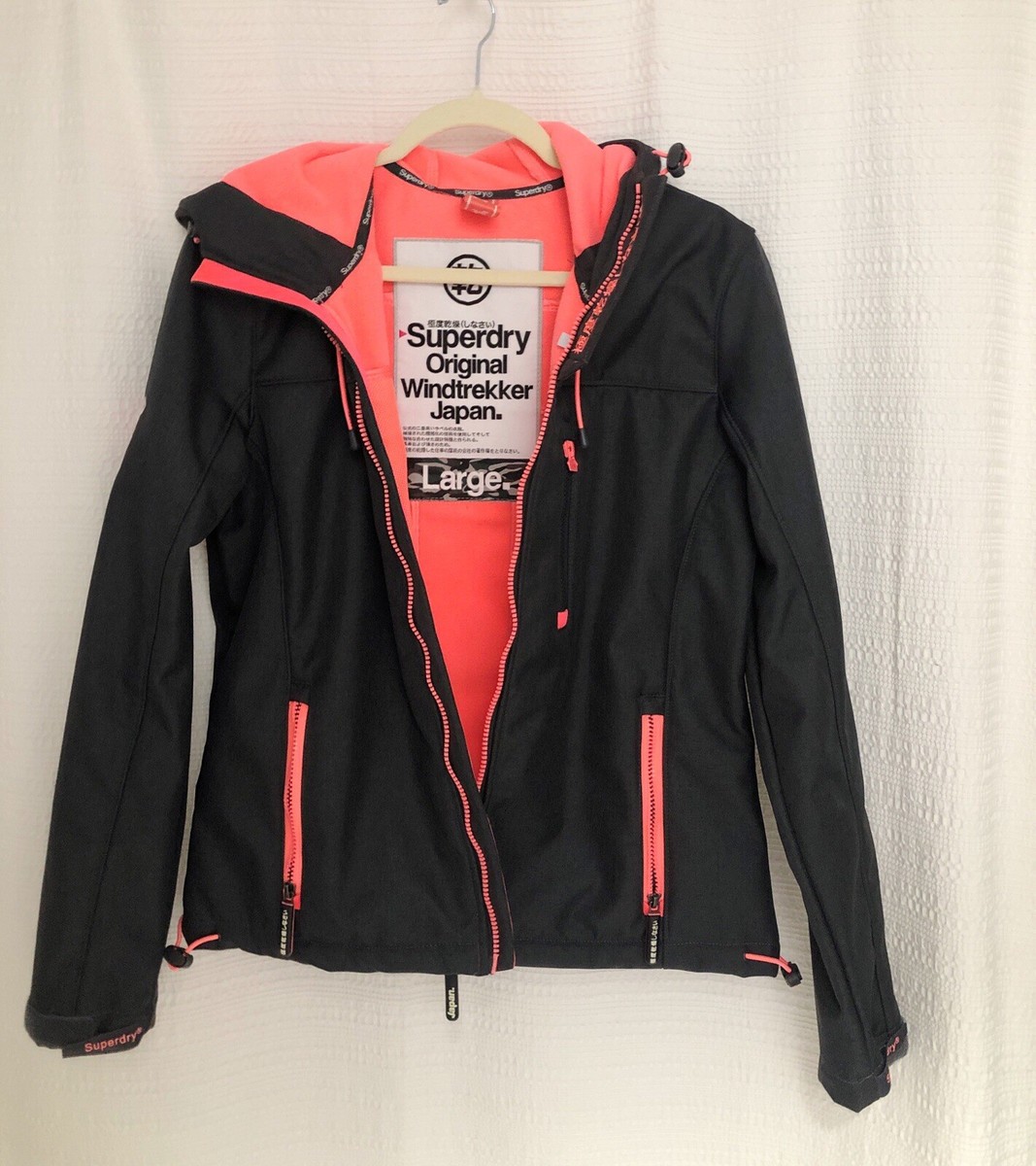 Superdry Womens Sz Large Windtrekker Hooded Jacket Coat Full Zip