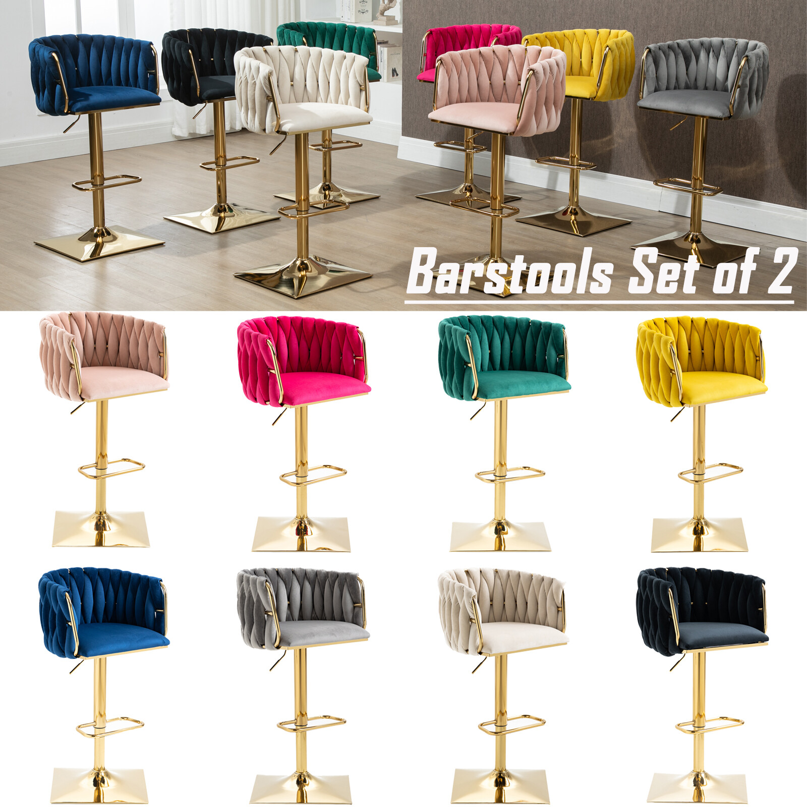 Modern Bar Stools Set of 2 with Back Height Adjustable Swivel Barstools eBay