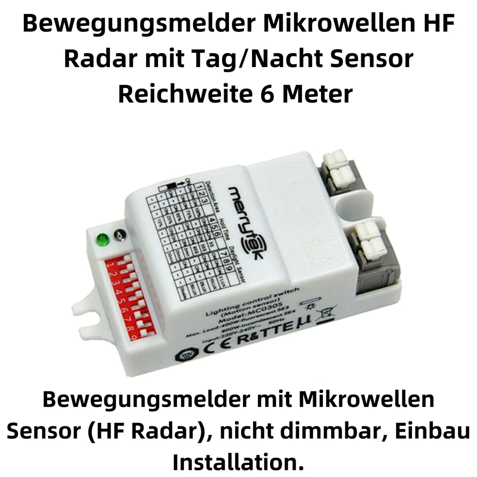 L03C MC030S-L Merrytek Mikrowellen Bewegungssensor Ein/Aus Funktion 220-240V AC - Bild 2 von 4