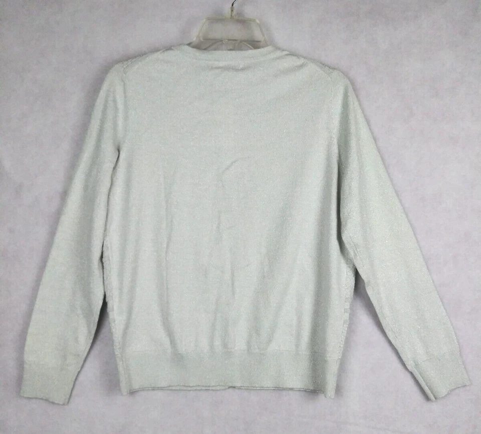 Charter Club Cardigan Sweater Womens L Silver Grey Metallic Stripe Textured - Image 3 of 4