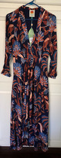 NWT Farm Rio NATURE BEAUTY Blue Long Sleeve Maxi Dress Size XS