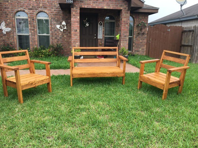 4 Piece Wood Outdoor Bench Chair Table 