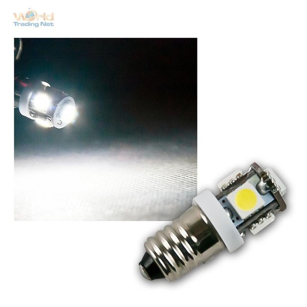 10 X Led Leuchtmittel E10 Kaltweiß, 12V, 5X 5050 Smd, Birne Lampe GlüHbirne Weiß-image