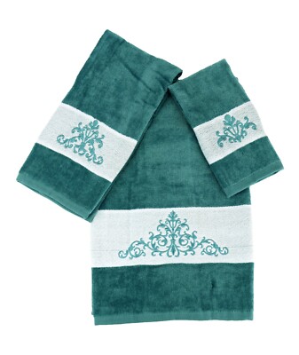 Embroidered Premium Soft Decor 100% Cotton Bathroom Modern 3 Piece Towel Set