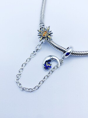 Sonne Mond & Sterne Sicherheitskette Zwischenring Charm echt 925 Sterling Silber  