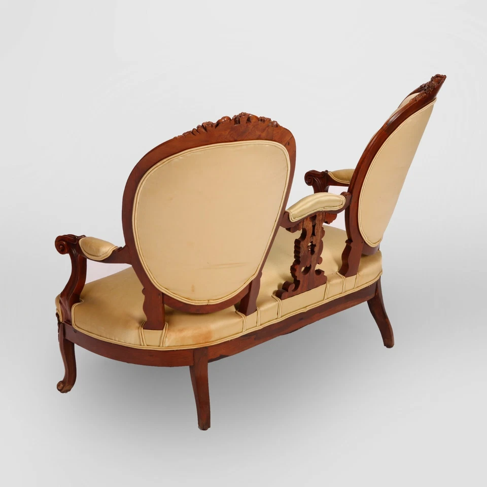 Antiguo sofá medallón trasero ovalado de palisandro tallado renacimiento renacentista c1880 Foto 3 de 4