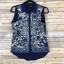 ASOS Top Womens US 6P Blue White Floral Button Up Shirt Sleeveless Collar Woven