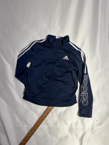 Adidas Zip Up Boys 8 Blue & White Stripe Jacket Sports Ball - Picture 2 of 11
