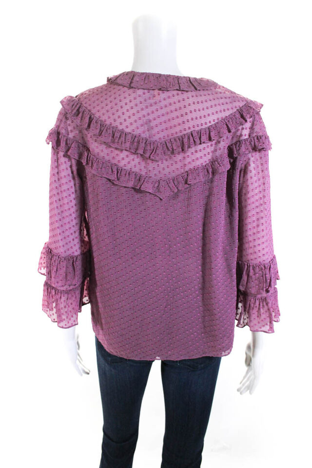 Rebecca Taylor Womens Magenta Textured Silk Ruffle Long Sleeve Blouse ...