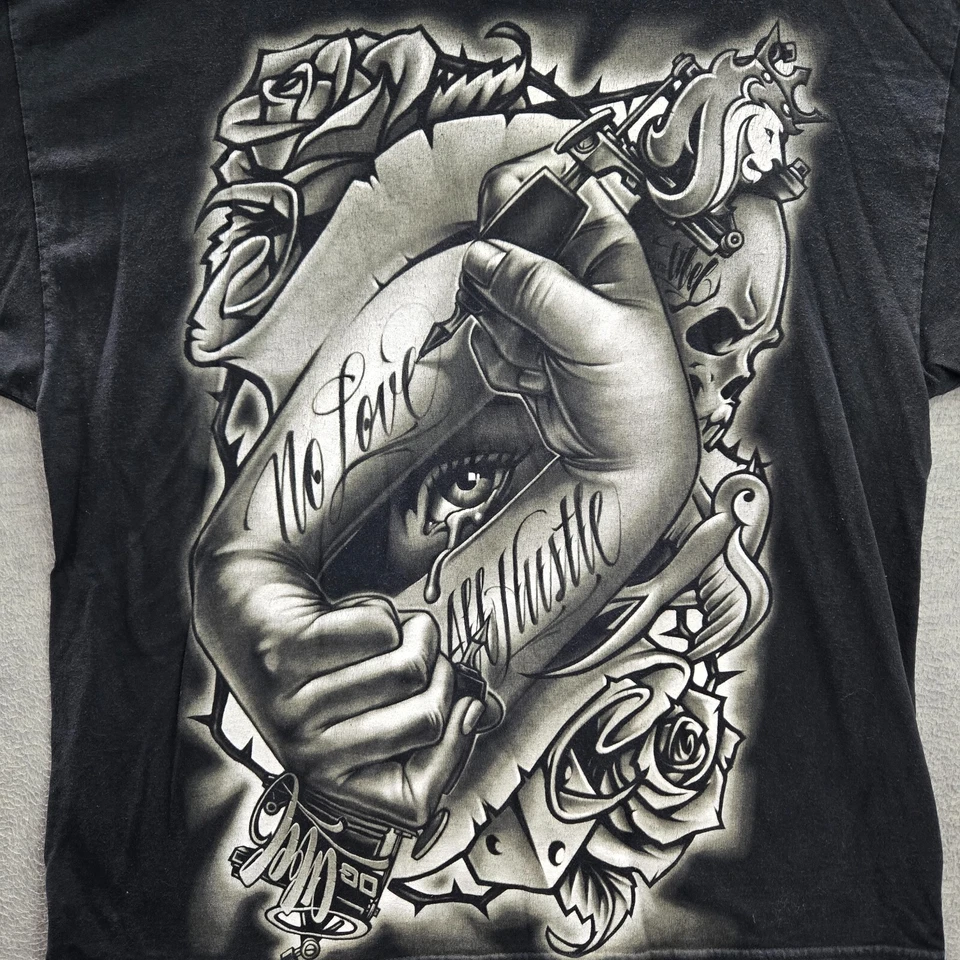 OG ABEL Men Shirt 2X Black No Love All Hustle Floral Rose Ink Art Graphic Tee - Image 3 of 4