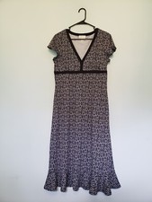 LOFT Womens Sz 10 Dress Short Sleeve V Neck Black Boho Floral Midi Length Flowy 