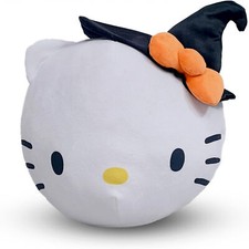 Hello Kitty Witchy Kitty Halloween 11" Round Cloud Pillow White