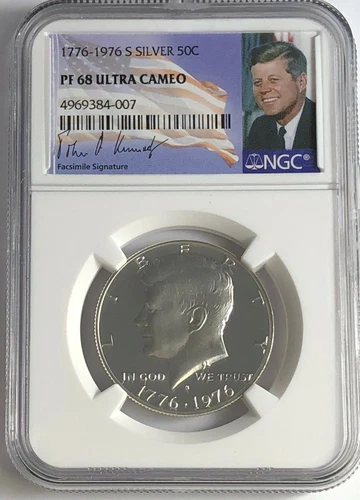 1776-1976 S NGC PF68 Ultra Cameo Proof Silver Kennedy Half JFK Coin Signature Lb