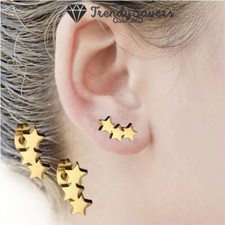 Ear Climber Triple Star Line Surgical Steel Gold Ear Crawler Cuff Earrings Women