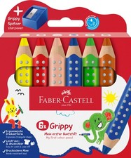 Faber-Castell Grippy 110635 Colouring Pencils Set, 6 Colouring Pencils with Shar