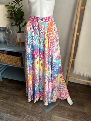 Multicolor Animal Print Chiffon A-Line Long  pant Pleated, Button, High Rise