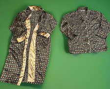 Victoria  s Secret Silky Pajama Set Black Gold Robe Top XS Small Luxe