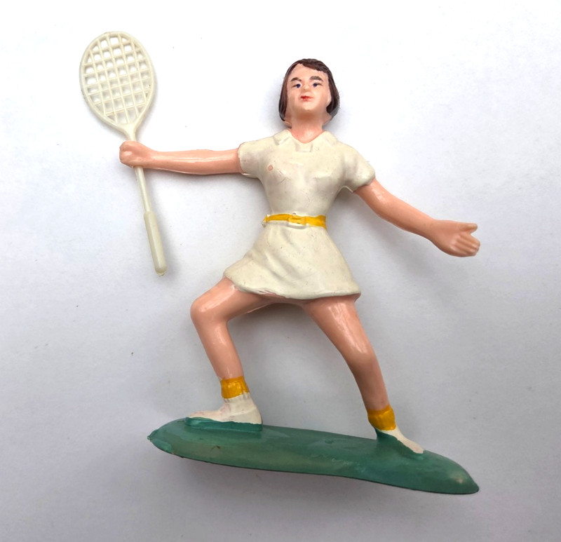 Vintage,  Cake topper, female tennis player, 4" tall and 4" wide, good