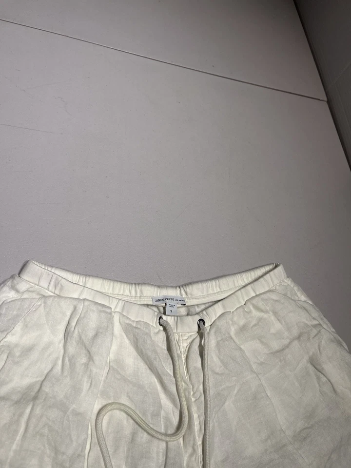 Shorts femininos James Perse 2 bolsos amarelos de linho fino Los Angeles costura interna 9” - Imagem 4 de 4