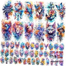 52pcs Realistic Watercolor Tattoos for Women Adults Pattern A