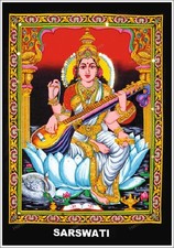 Goddess Saraswati Cotton Wall Poster Multicolor Sequin Embedded Cloth Wall Hangi