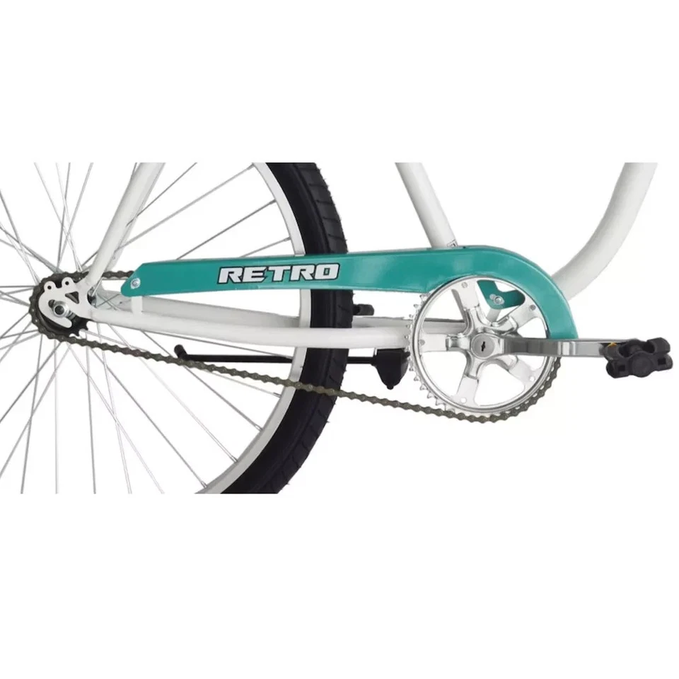 Bicicleta Crucero Playa Retro Para Hombre 26" Cuadro Ajuste Perfecto, Velocidad Única, Blanca Foto 3 de 4