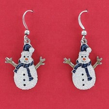 Snowman Earrings Sparkling Glitter Dangles on French Wires Christmas Holiday