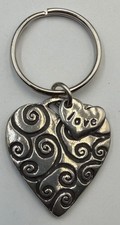 Swirl Engraved Heart Keychain Texture Silvertone With Small Love Heart Charm