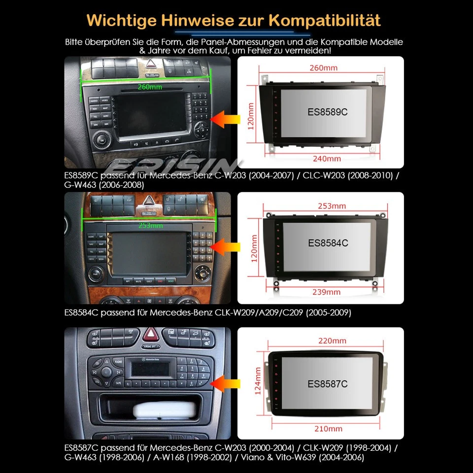 64GB 8" Android 14 CarPlay Autoradio Navi Mercedes Benz C/G/CLC-Klasse W203 W463 - Bild 4 von 4
