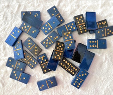 Handmade Resin Navy, Black  Gold Double Six Domino Set   Moon  Stars
