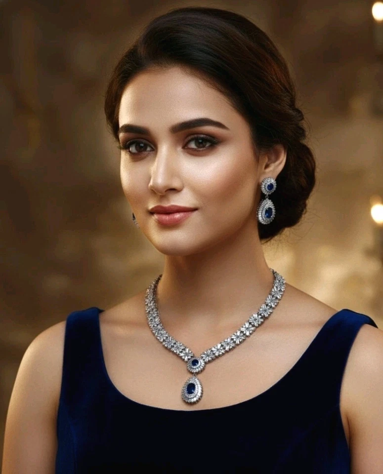 Juego de joyas Pesciosa de topacio azul platino 18k creado en laboratorio corte diamante Swarovski Foto 2 de 4