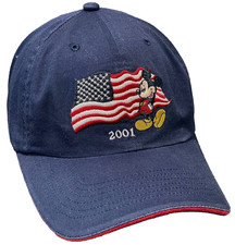 Vintage 2001 Walt Disney World Mickey Mouse Embroidered USA Flag Logo Hat Cap
