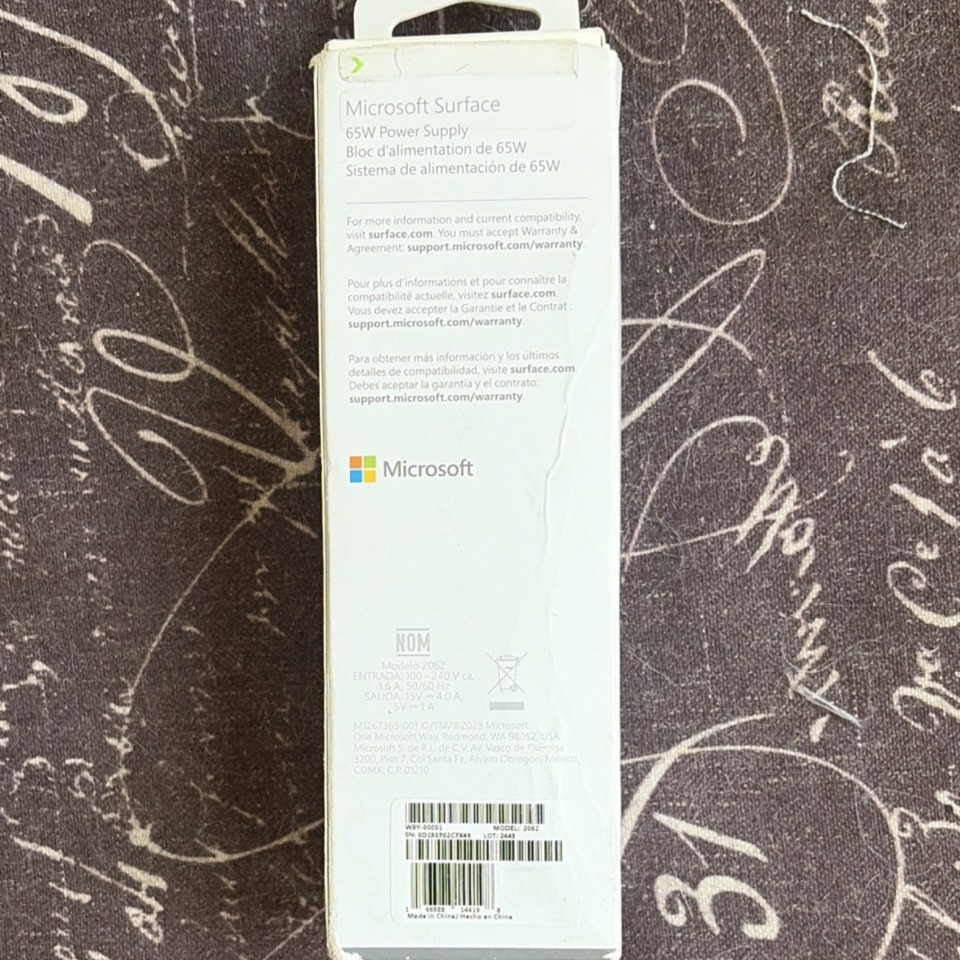 Microsoft Surface 65W Power Adapter Model 2062 for Pro & Laptop, Black
