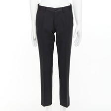 DOLCE GABBANA black wooly satin waist trim taperd mid waist pants IT44 XS