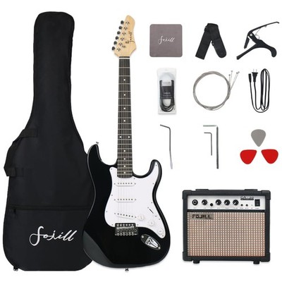 Fojill 39 Inch Electric Guitar Kit Set Beginner Starter Combo Package Black