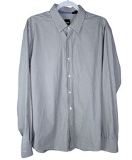 Hugo Boss Men's Button Up Slim Fit Blue Gray Strip Dress Shirt Size XL