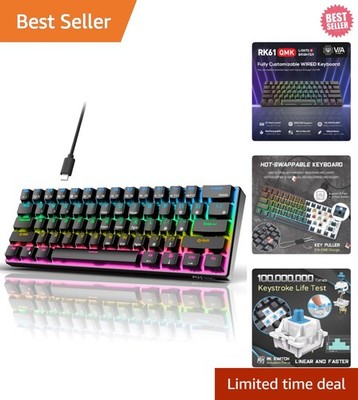 RK61 Wired 60% Mechanical Gaming Keyboard with RGB and Hot-Swappable Blue Switch